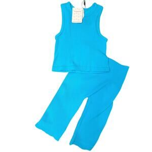 Malibu Sugar Crop Tank Top Bike Shorts Girls Juniors One Size Neon Blue Ribbed